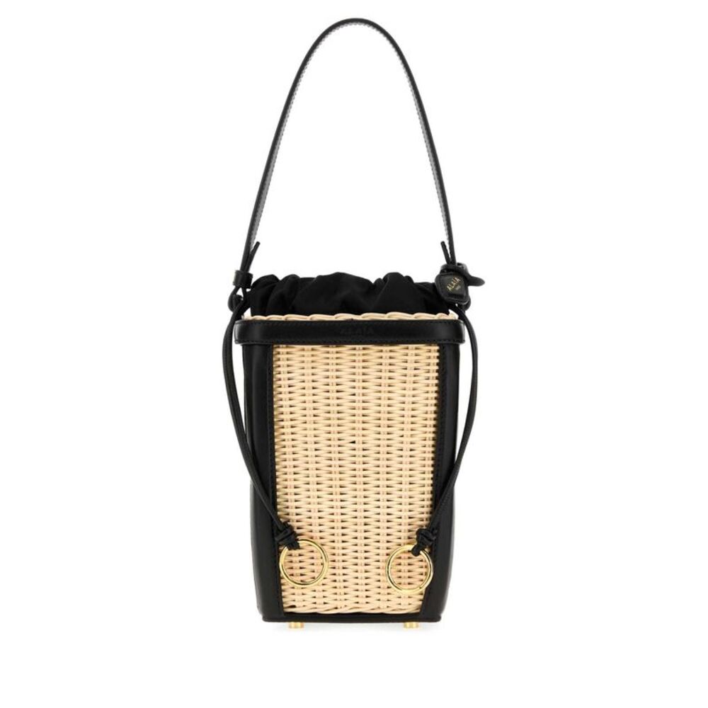 Alaia Women Two-Tone Wicker And Leather Small Bucket Bag